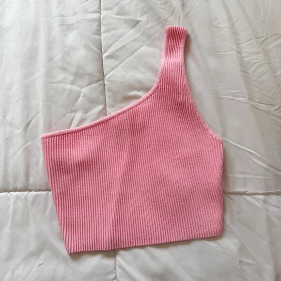 Aritzia Babaton Sculpt Knit One-Shoulder Ribbed Cropped Tank Daisy Pink - Picture 5 of 8